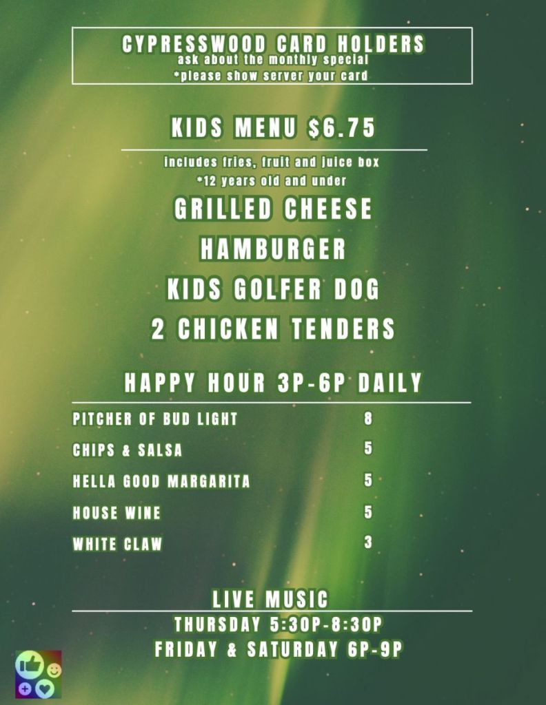 restaurant menu page two