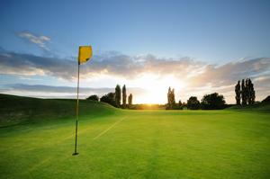 Course greens at sunrise