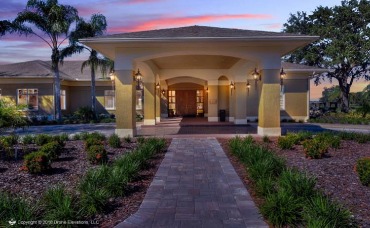 front of clubhouse at dawn